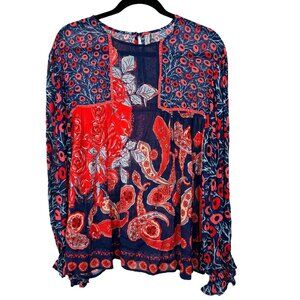 Blank London Blue and red paisley and floral flowy boho top Size Medium